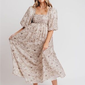 WORTH Collective Melody Tan Floral Pleats Bow Detail Maxi Dress Sz 2XL